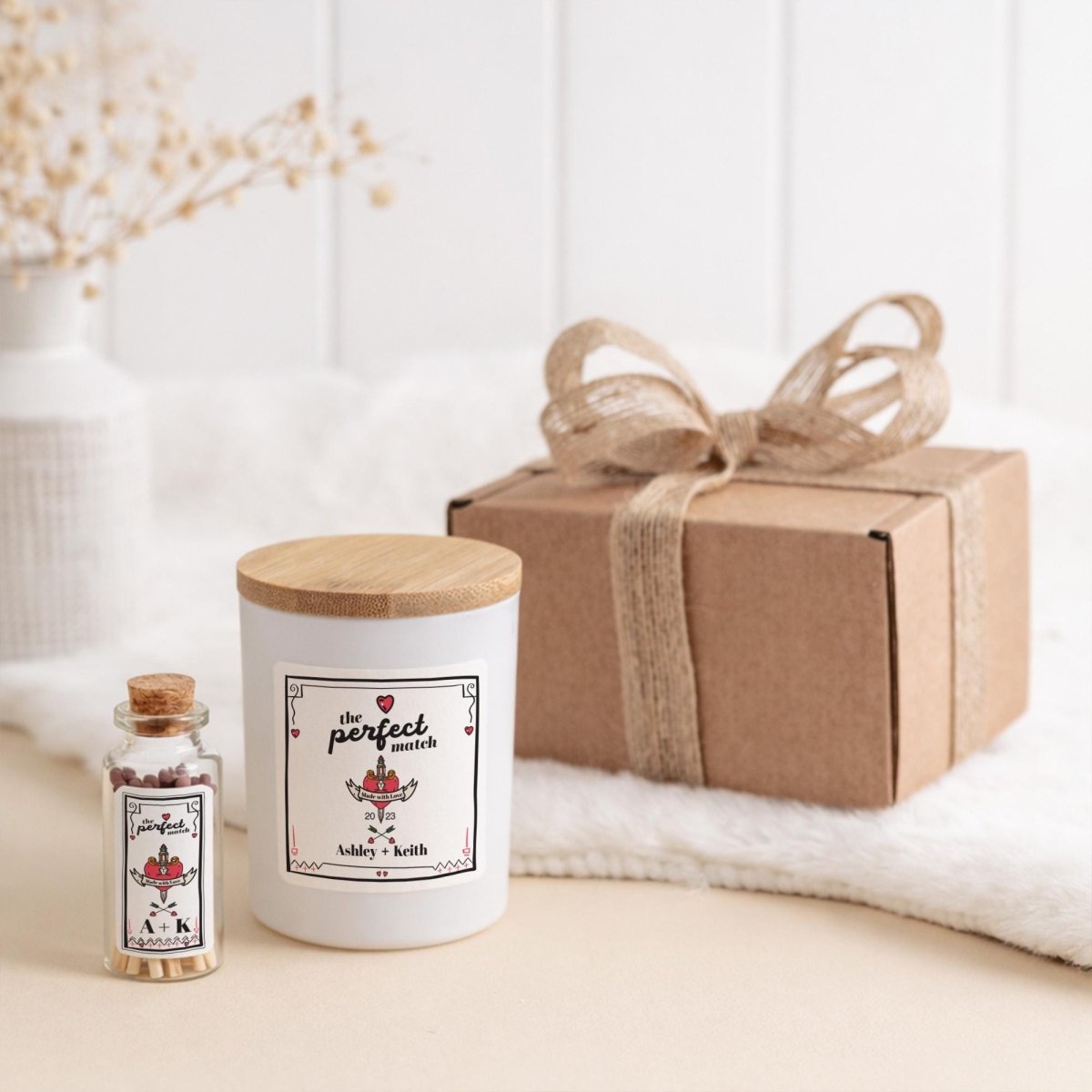 Personalised Valentine’s Day Candle Gift with Matching Matches Jar - Anniversary Present