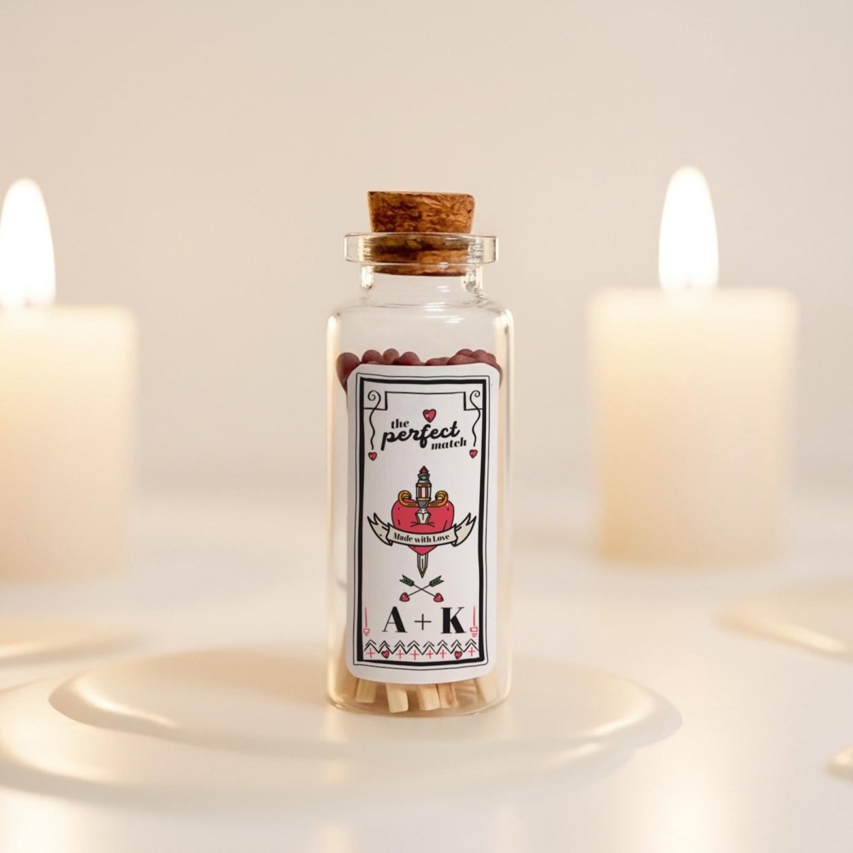 Personalised Valentine’s Day Candle Gift with Matching Matches Jar - Anniversary Present