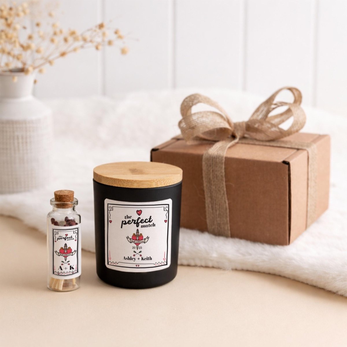 Personalised Valentine’s Day Candle Gift with Matching Matches Jar - Anniversary Present