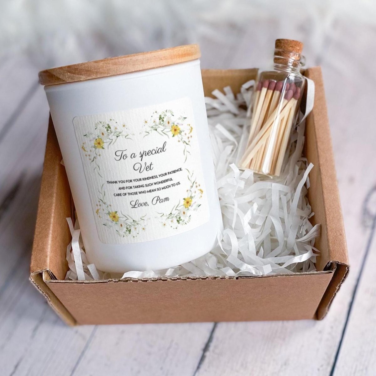 Personalised Vet Candle Gift with Ribboned Box and Matches Jar, Veterinarian Thank You Present