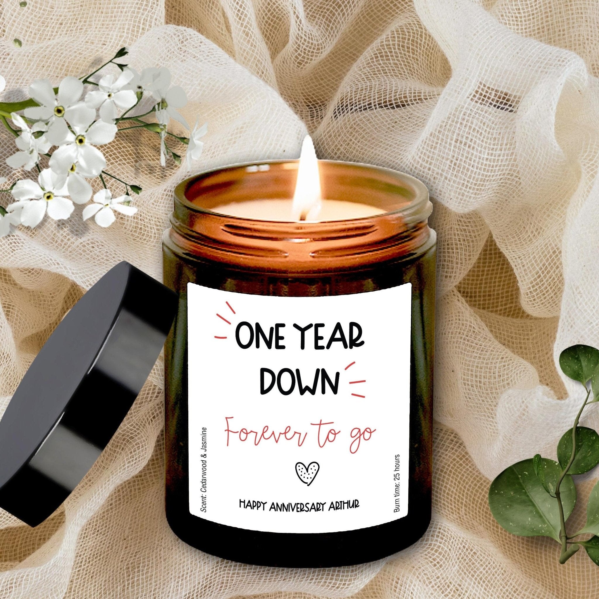 Personalised Wedding Anniversary Gift Soy Wax Scented Candle, One Year Done Forever to Go Hand - Poured Cosy Gift 1st 2nd 3rd Anniversaries