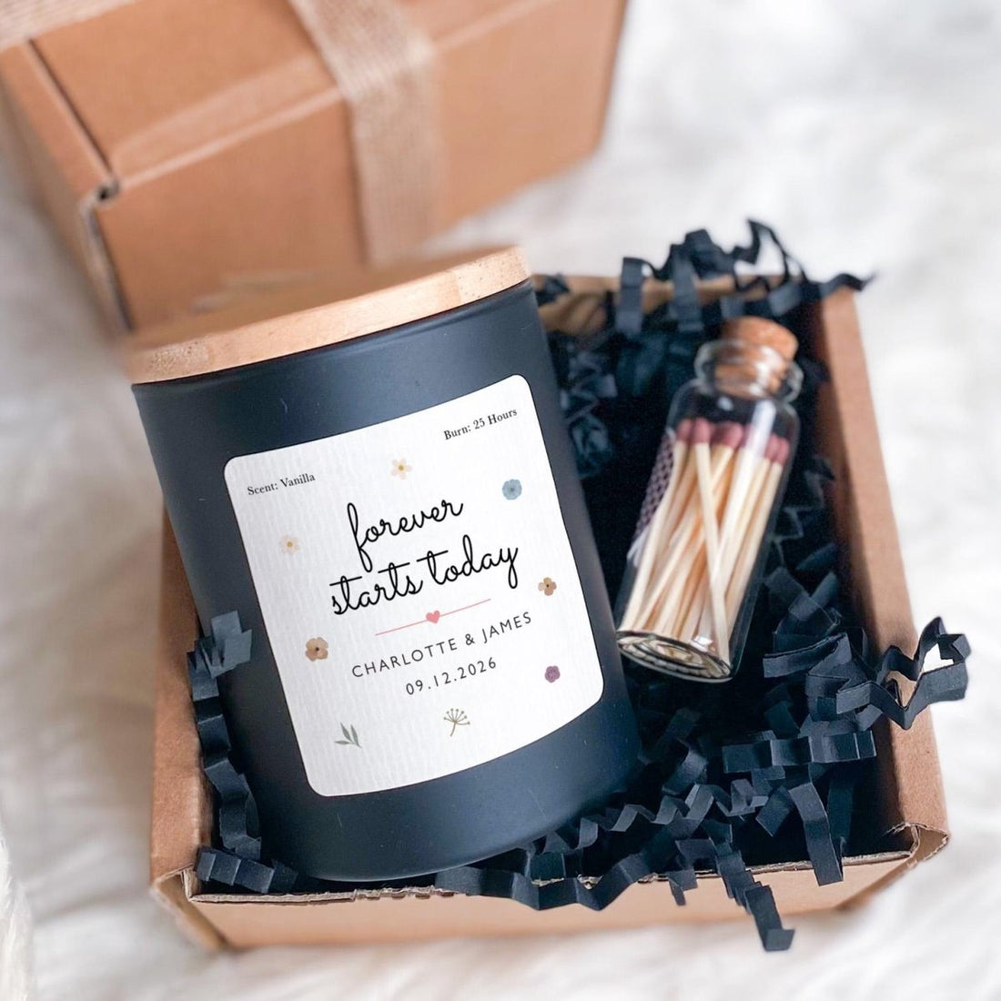 Personalised Wedding Candle Gift, Forever Starts Today Custom Soy Wax Keepsake for Couple