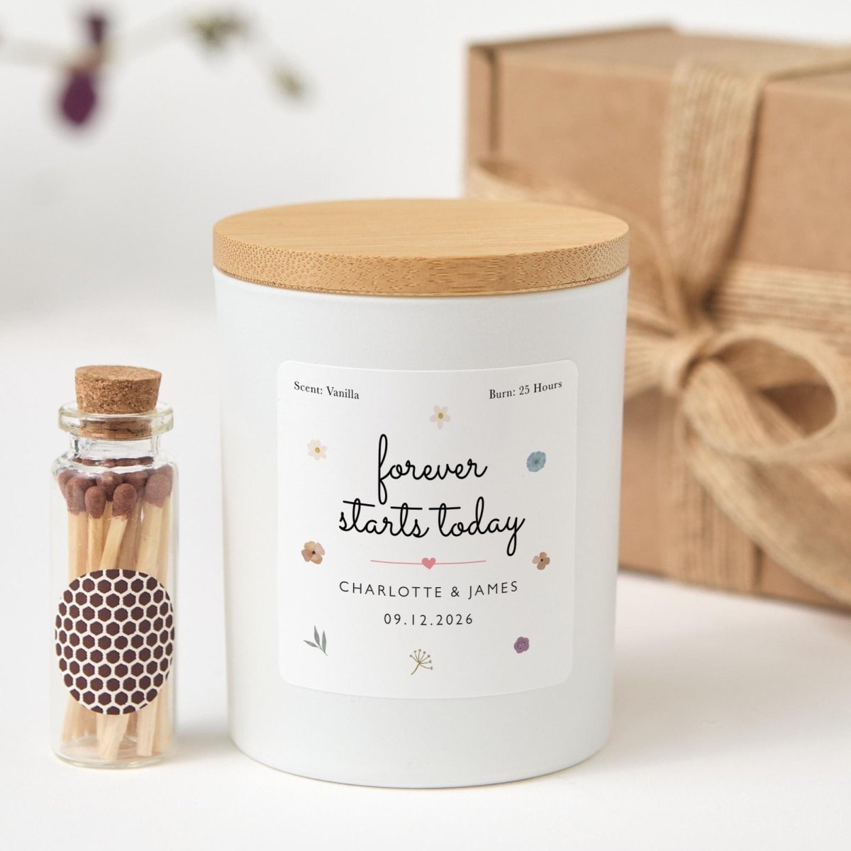 Personalised Wedding Candle Gift, Forever Starts Today Custom Soy Wax Keepsake for Couple