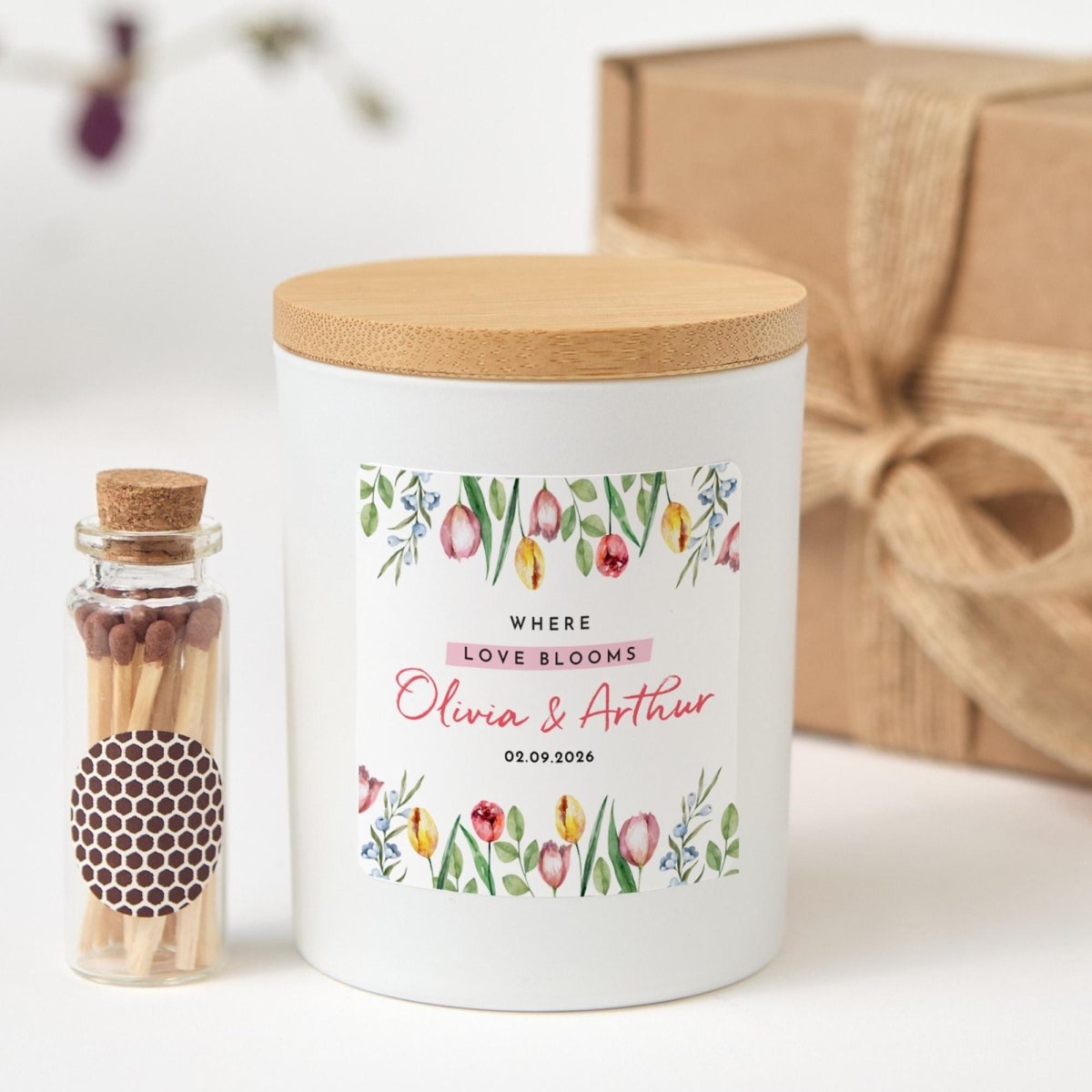 Personalised Wedding Candle Gift, Where Love Blooms Custom Soy Wax for Couples