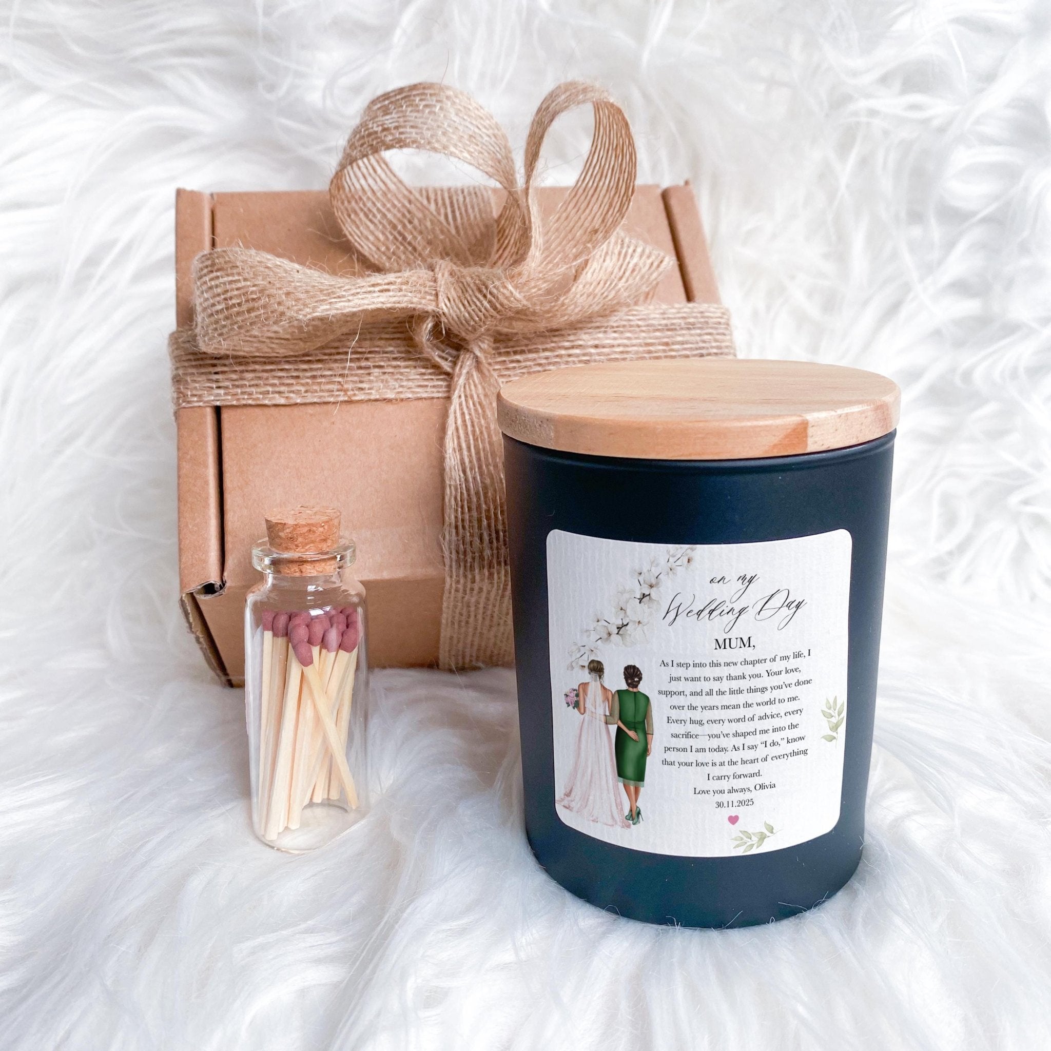 Personalised Wedding Day Candle for Mum Mother of the Bride Gift with Custom Message & Date Sentimental Keepsake from Daughter