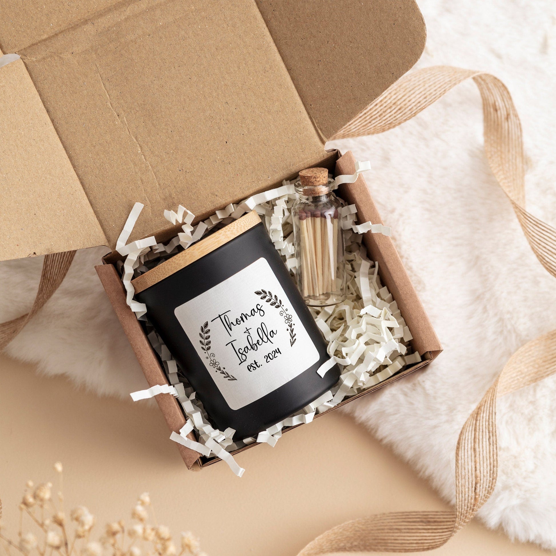 Personalised Wedding or Engagement Gift Soy Wax Scented Candle, With date and couple's names, Mr Mrs On Your Wedding Day Engaged Cosy