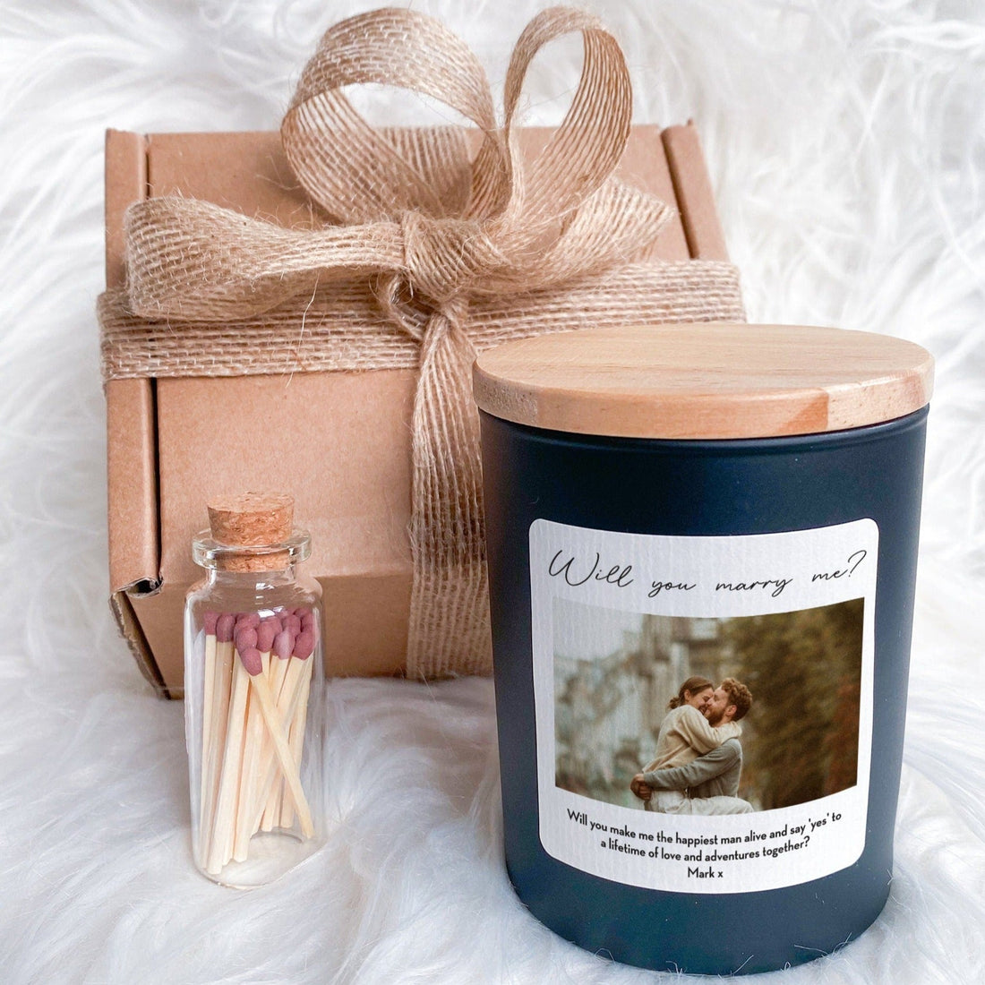 Photo scented candle with custom text, Christmas birthday Anniversary Valentine's Day Engagement gift for her couple bridesmaid Proposal