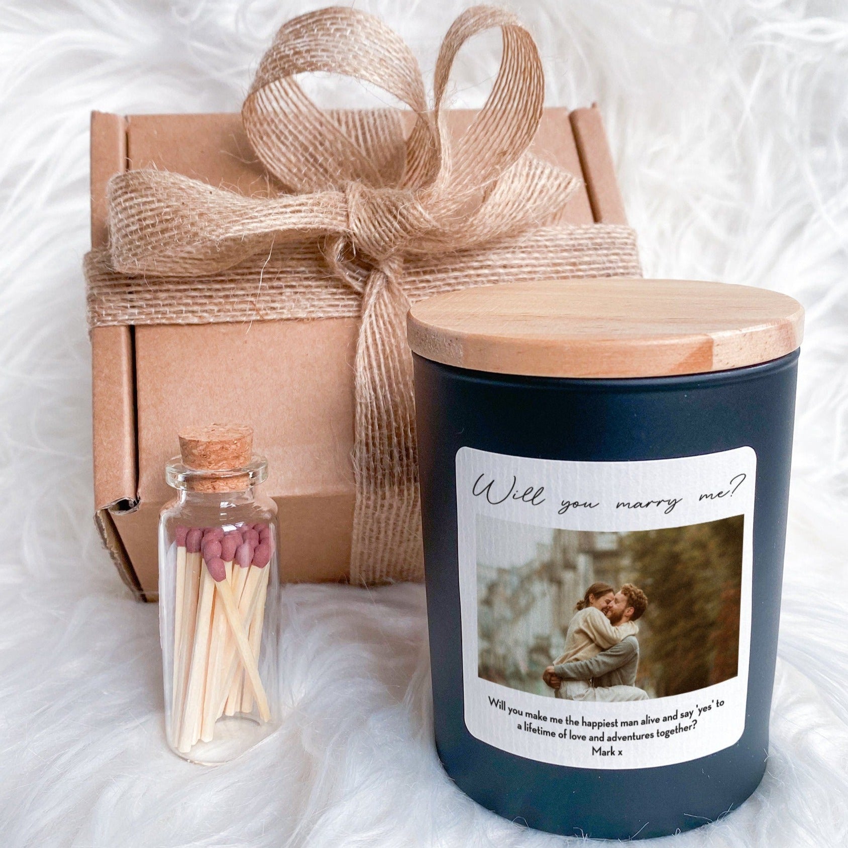 Photo scented candle with custom text, Christmas birthday Anniversary Valentine's Day Engagement gift for her couple bridesmaid Proposal