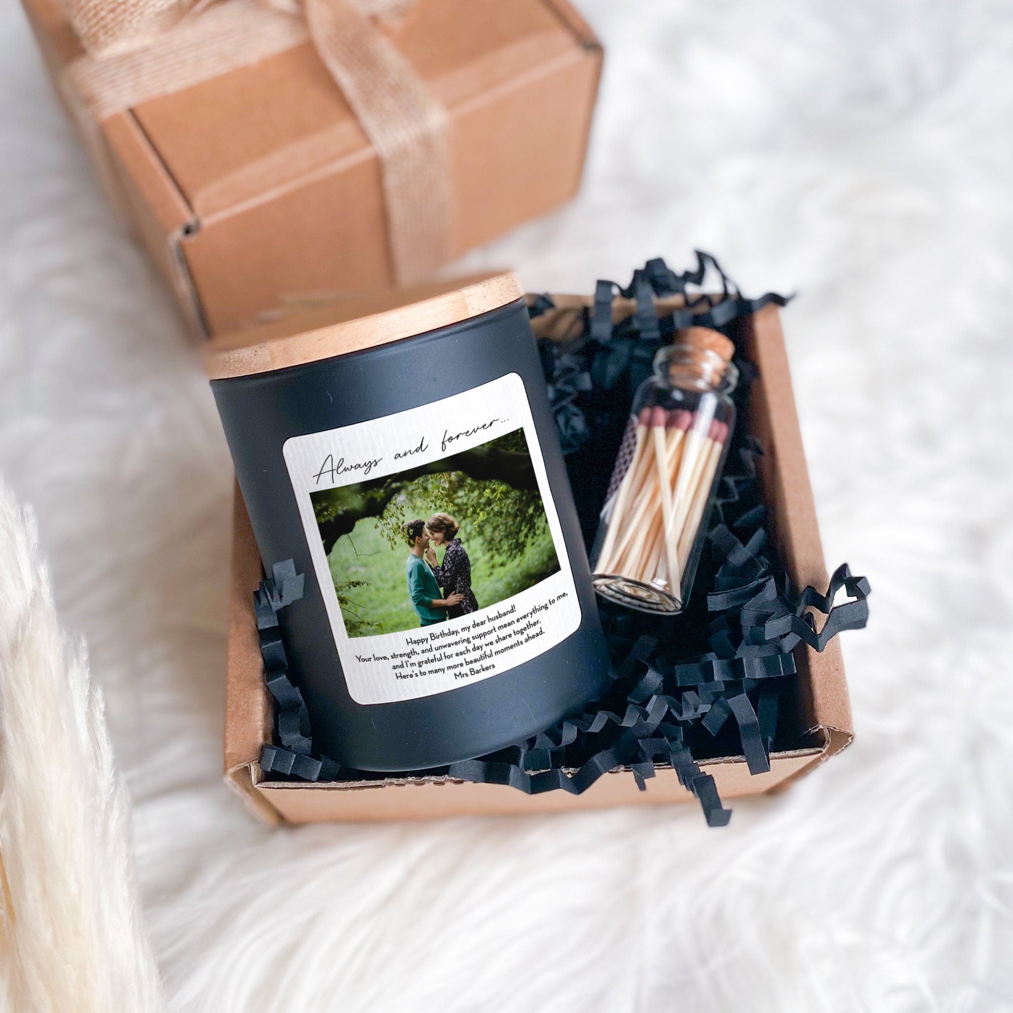 Photo scented candle with custom text, Christmas birthday Anniversary Valentine's Day Engagement gift for her couple bridesmaid Proposal