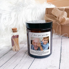 Photo scented candle with custom text, Christmas birthday Mother's Day Father's Day gift for friend mum dad grandma wife husband bridesmaid - HappyInky