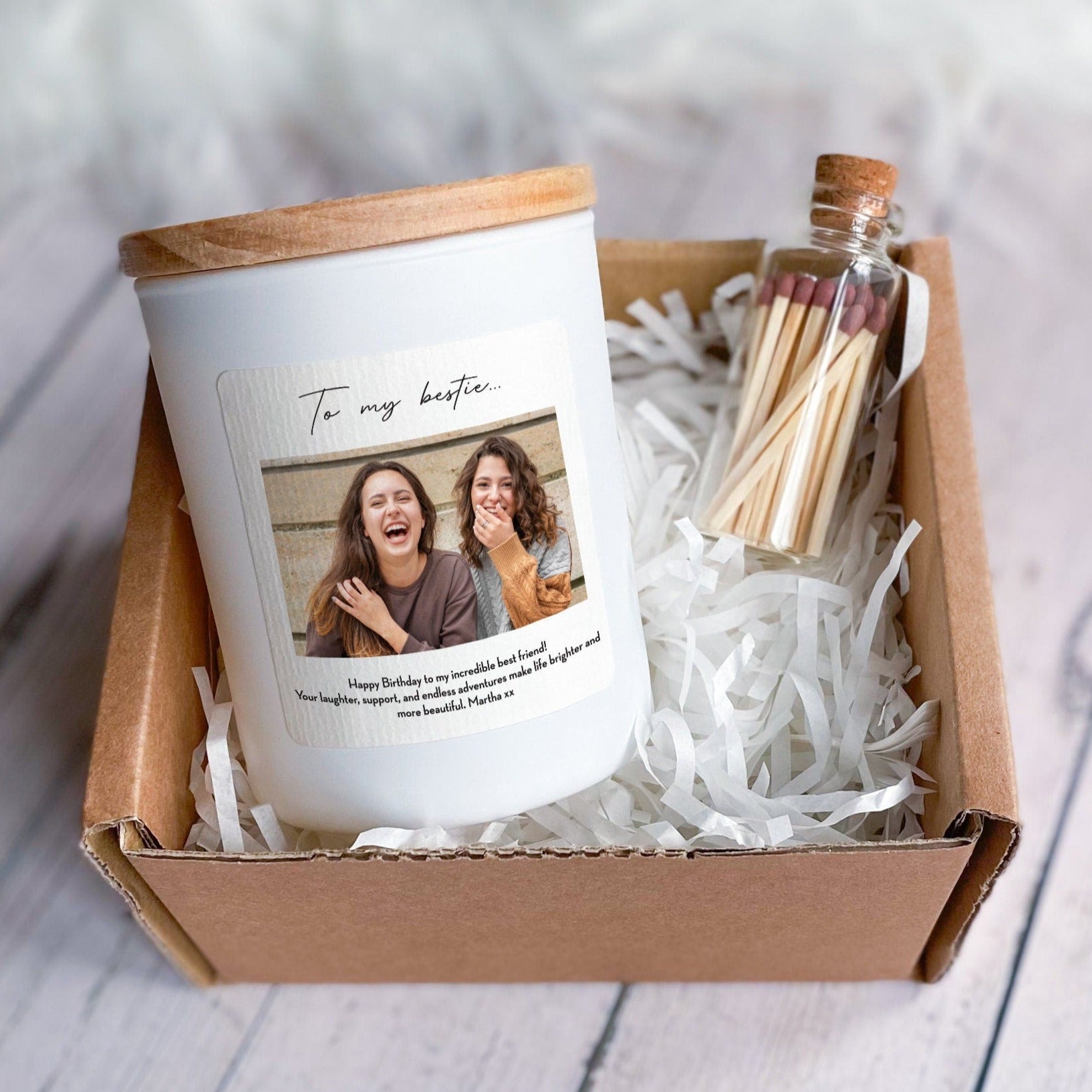 Photo scented candle with custom text, Christmas birthday Mother's Day Father's Day gift for friend mum dad grandma wife husband bridesmaid - HappyInky