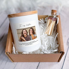 Photo scented candle with custom text, Christmas birthday Mother's Day Father's Day gift for friend mum dad grandma wife husband bridesmaid - HappyInky