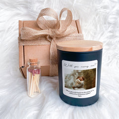 Photo scented candle with custom text, Christmas birthday Mother's Day Father's Day gift for friend mum dad grandma wife husband bridesmaid - HappyInky