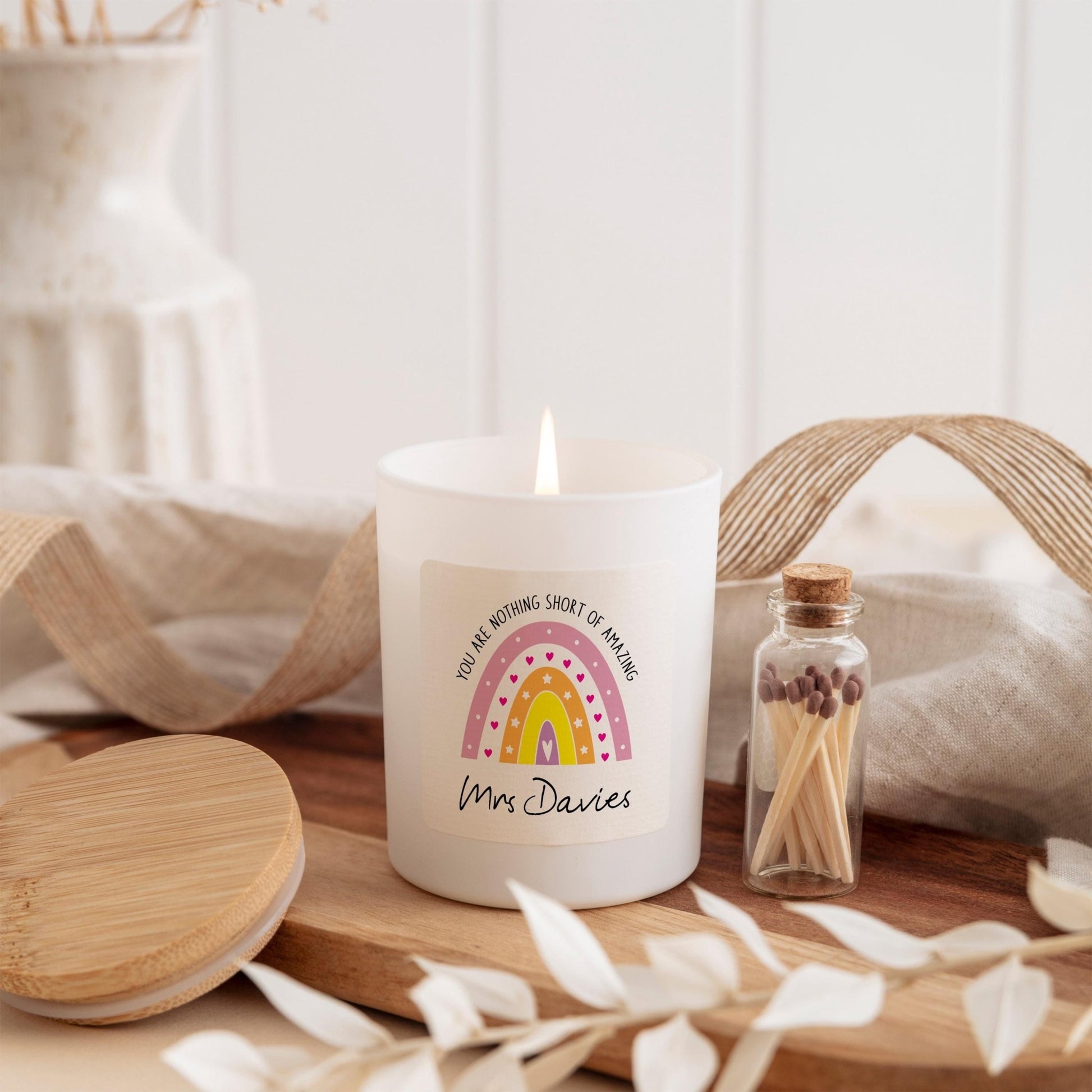Rainbow Teacher Candle Gift You are nothing short of amazing Colourful Thank You Present for Nursery Primary or Reception End of Term Year