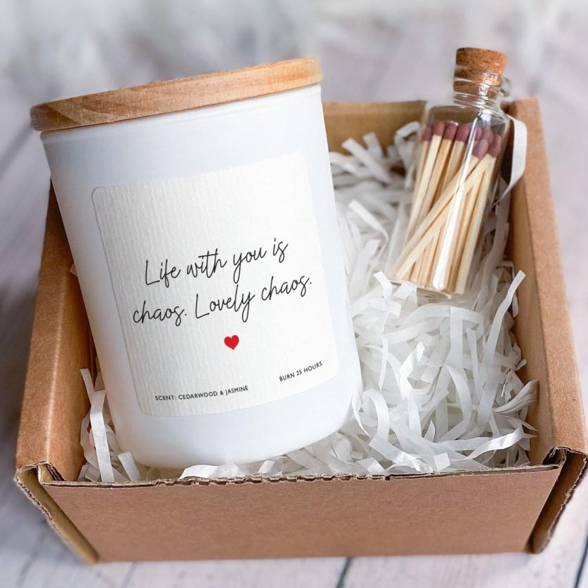 Relationship Quote Candle – “Life With You Is Chaos” Romantic Gift for Partner, Couple or Long Term Love