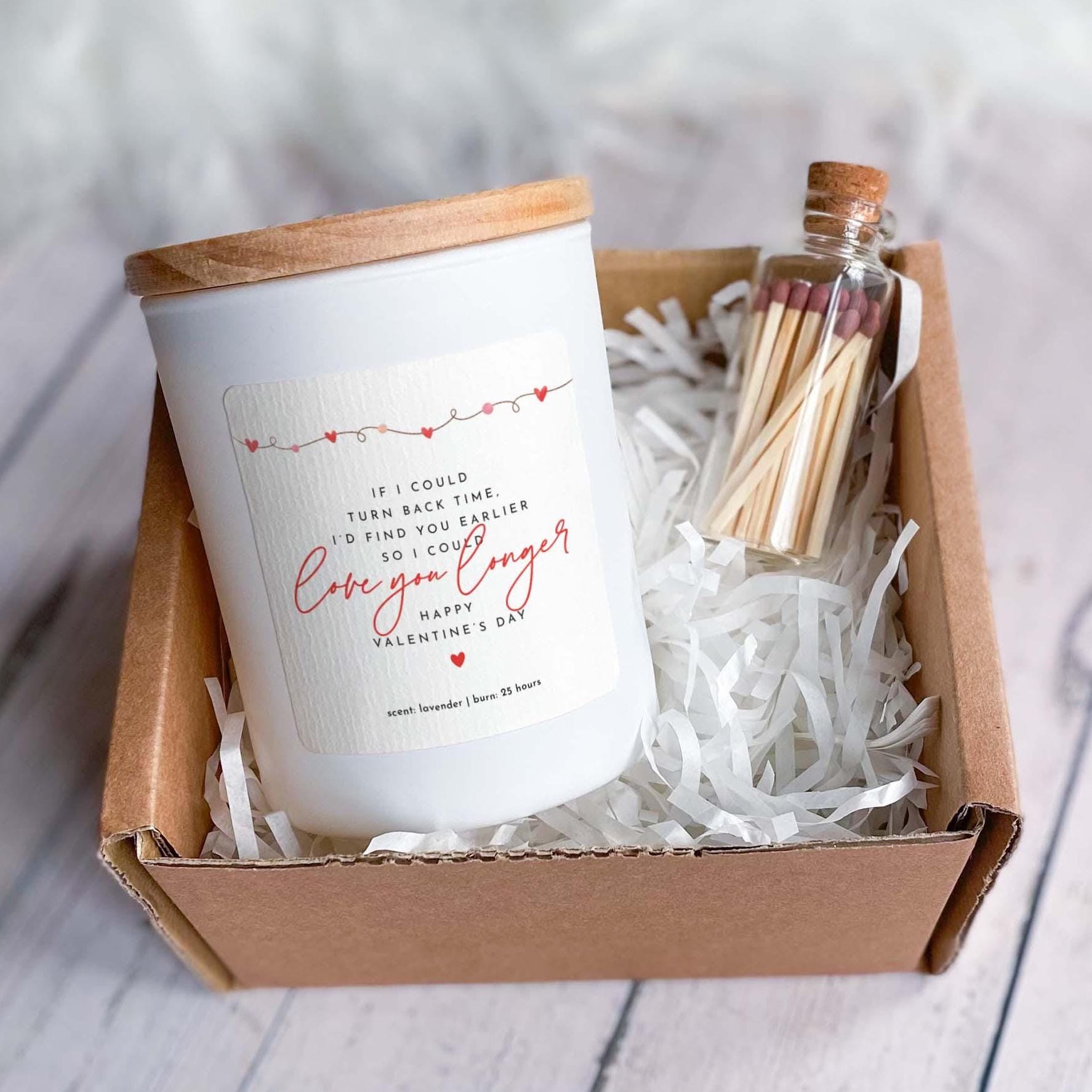 Romantic Valentines Day Candle Gift Set for Girlfriend Wife Husband Boyfriend Partner Love You Longer Scented Soy Candle with Matches
