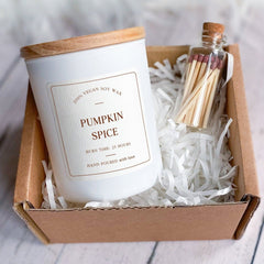 Scented candle with wooden lid and matches in a jar, Pumpkin Spice, Cosy autumn gift, Pumpkin Spice Gingerbread Lavender Holiday Candles