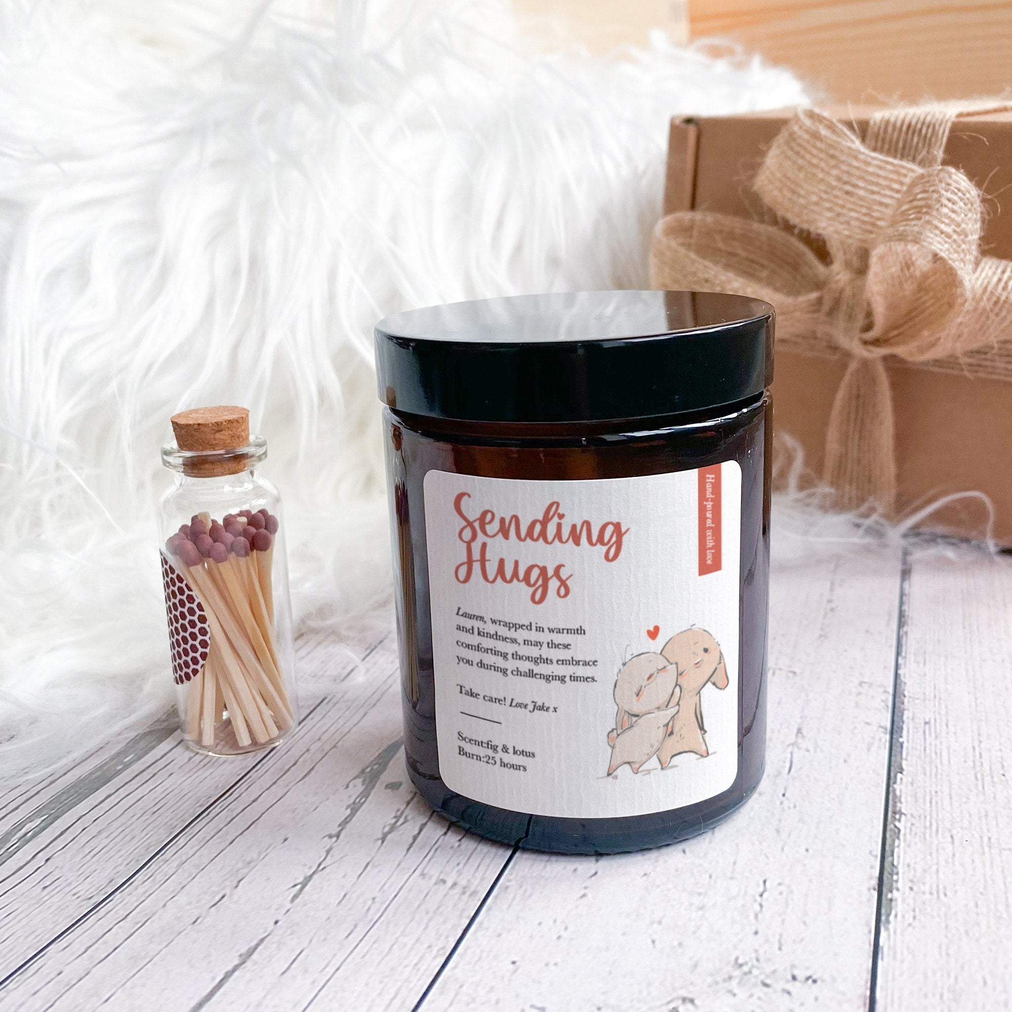 Sending hugs candle with your message Gift for Her Mother's Day Birthday Anniversary Engagement Wedding Floral design candle friend