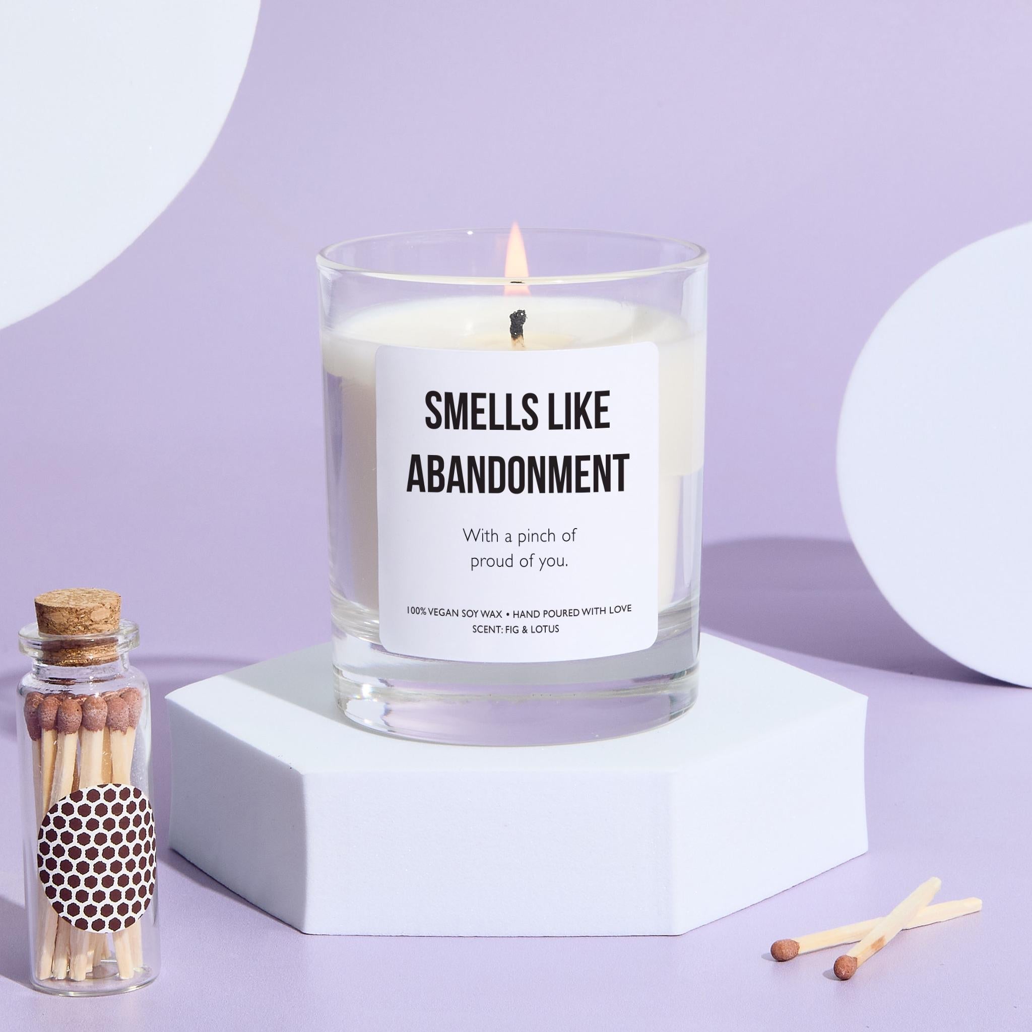 Smells Like Abandonment Funny Candle Gift for Breakup Divorce or New Job Friend Present Quirky Birthday Candle Keepsake for Him or Her