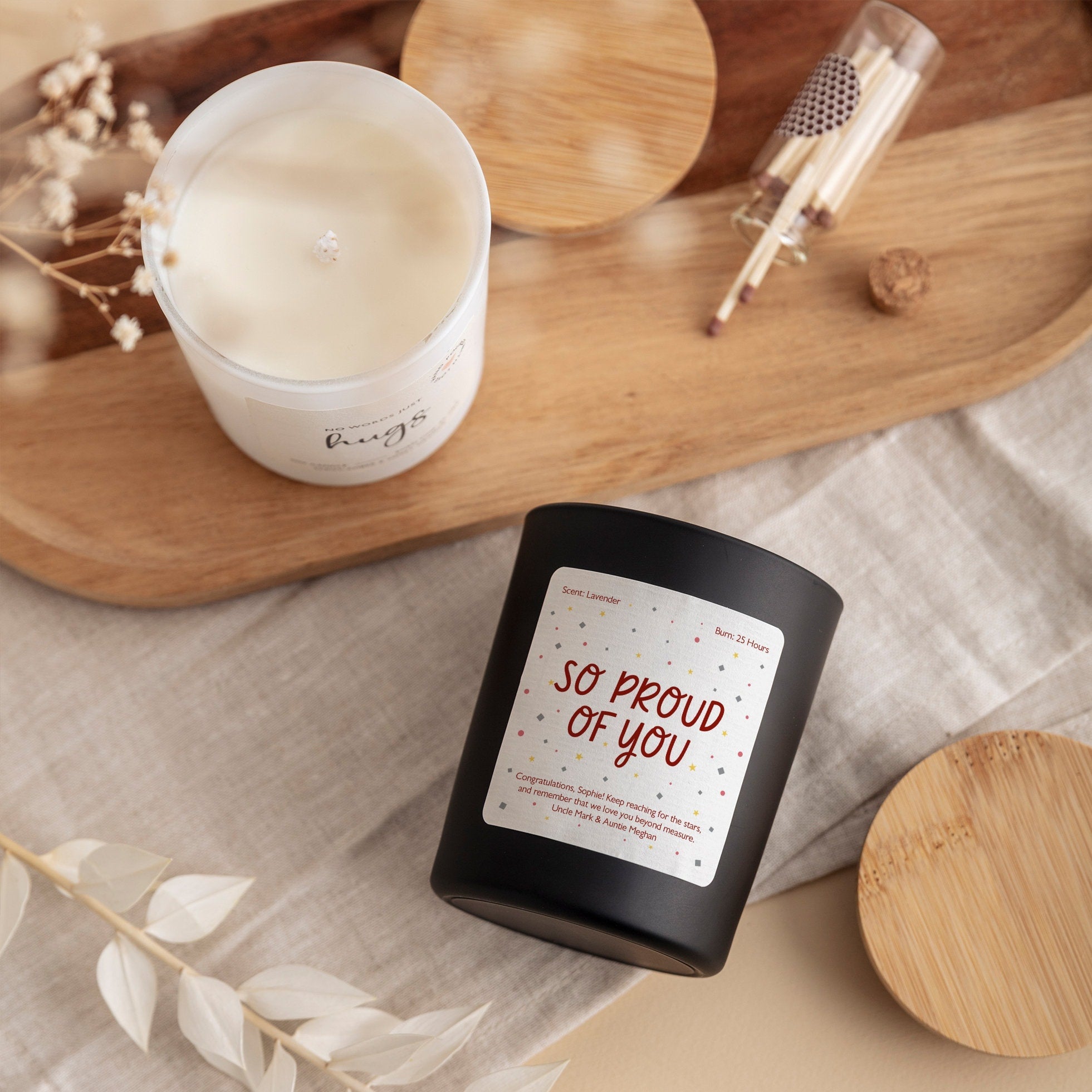 So proud of you scented candle with your text Personalised graduation gift for her him Well Done GCSE result Congratulations Gift New Job