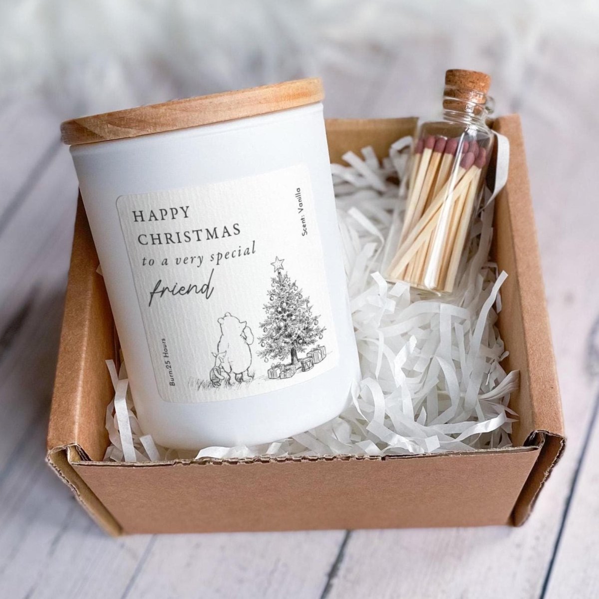Special Friend Christmas Candle Vegan Gift Set with Matches and Ribboned Box
