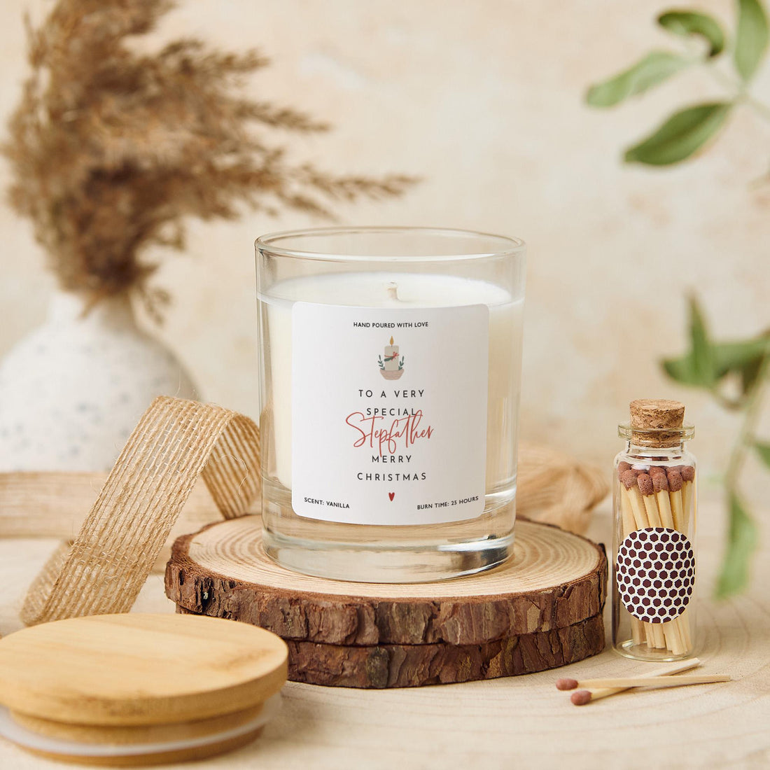 Stepdad Christmas Candle Gift Festive Holiday Keepsake Present for Him Thoughtful Seasonal Gift Box for Special Step - Father
