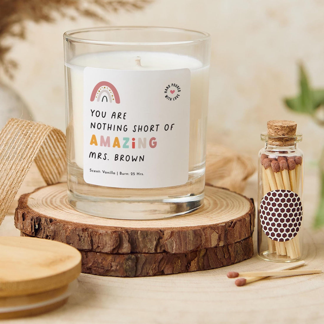 Teacher Gift Personalised Thank You Candle and Match Set Amazing Teacher Assistant Nursery Carer Childcare Appreciation End of Term Keepsake