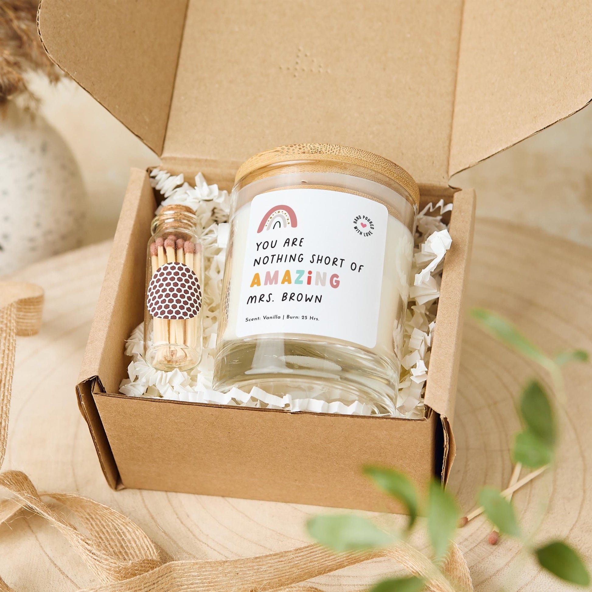 Teacher Gift Personalised Thank You Candle and Match Set Amazing Teacher Assistant Nursery Carer Childcare Appreciation End of Term Keepsake