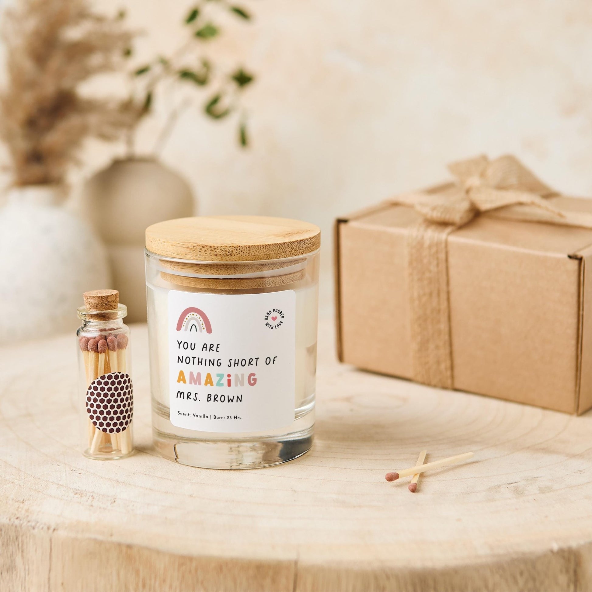 Teacher Gift Personalised Thank You Candle and Match Set Amazing Teacher Assistant Nursery Carer Childcare Appreciation End of Term Keepsake