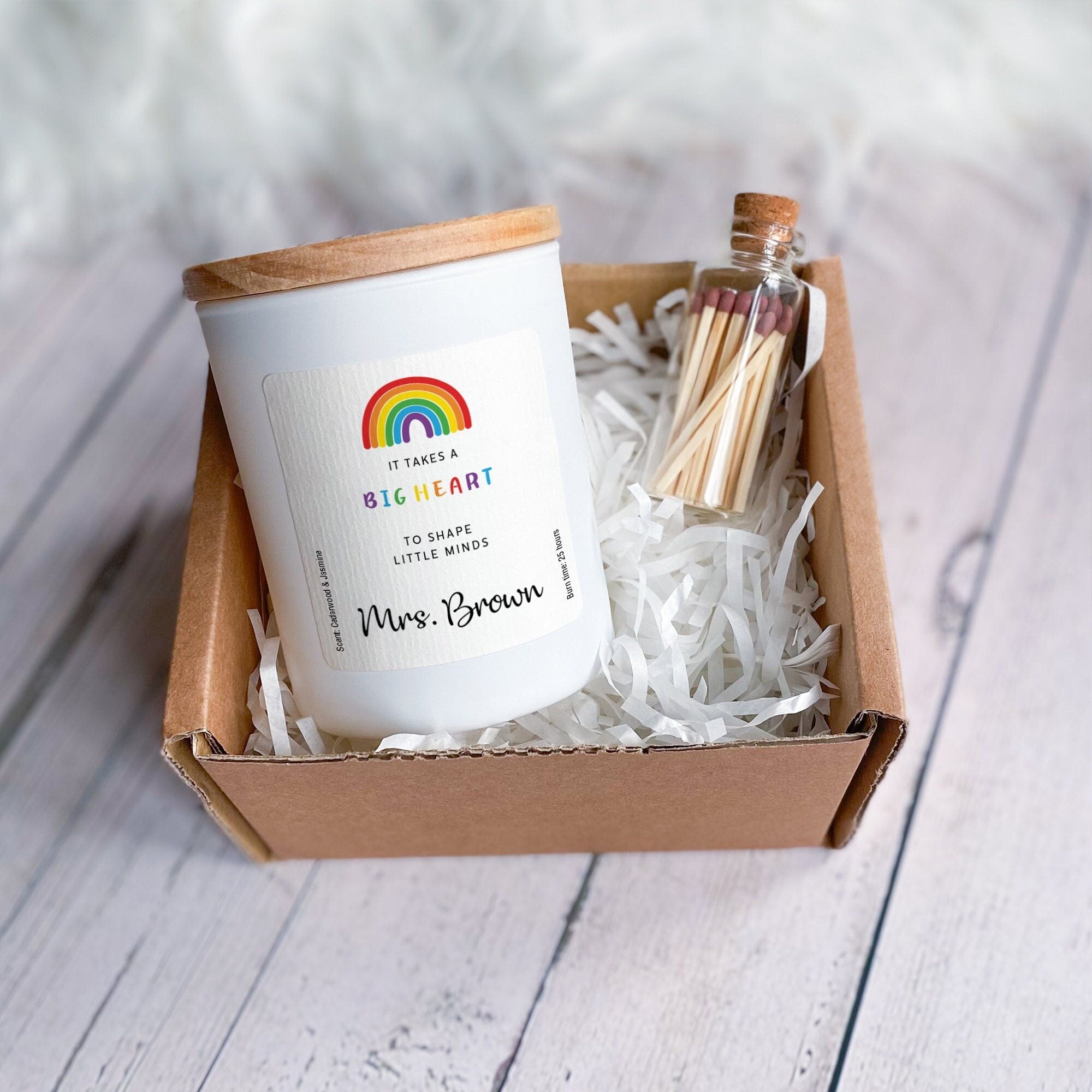 Teacher Soy Wax Scented Candle, It Takes a Big Heart to Help Shape Little Minds Gift, Personalised Thank You Teacher Appreciation Gift