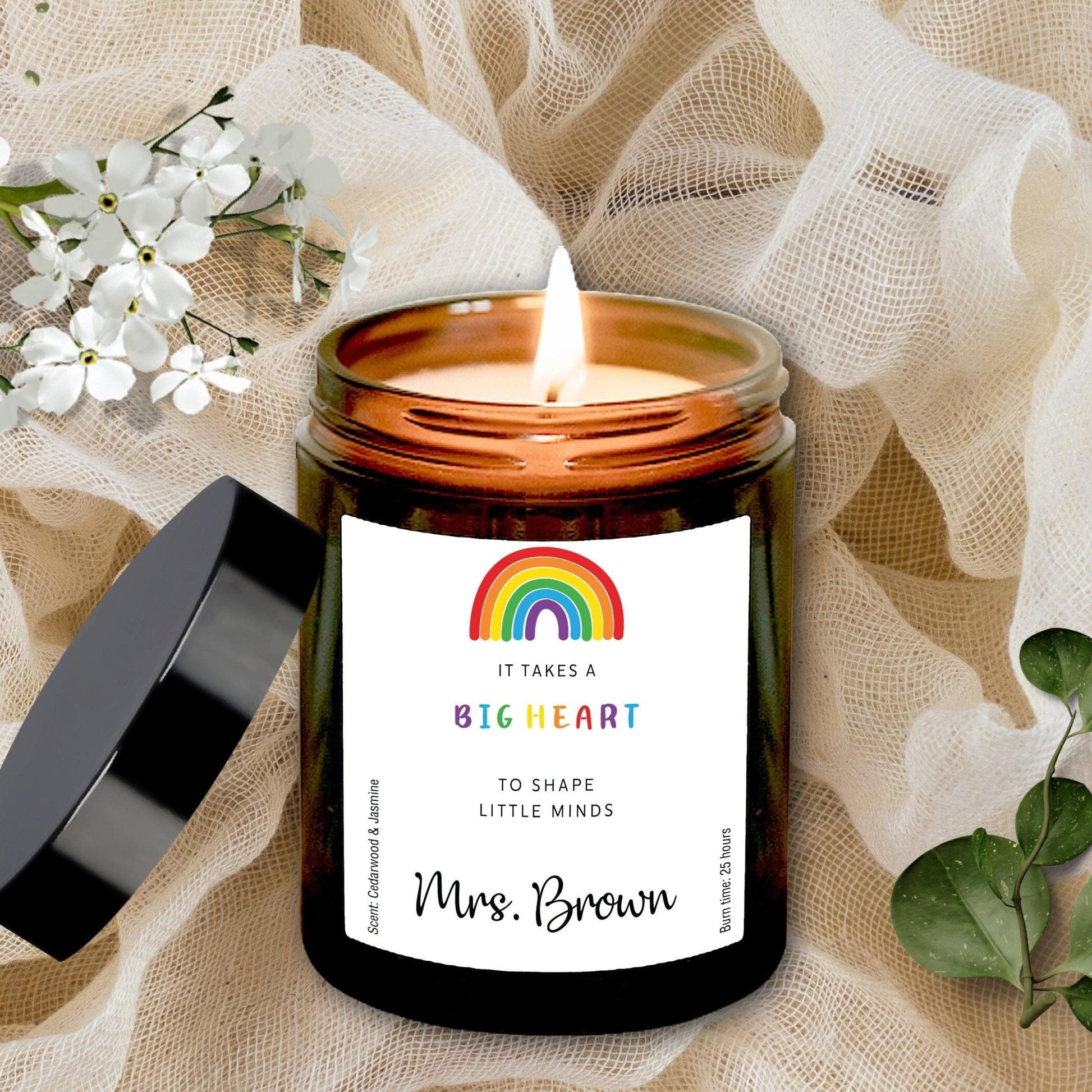 Teacher Soy Wax Scented Candle, It Takes a Big Heart to Help Shape Little Minds Gift, Personalised Thank You Teacher Appreciation Gift