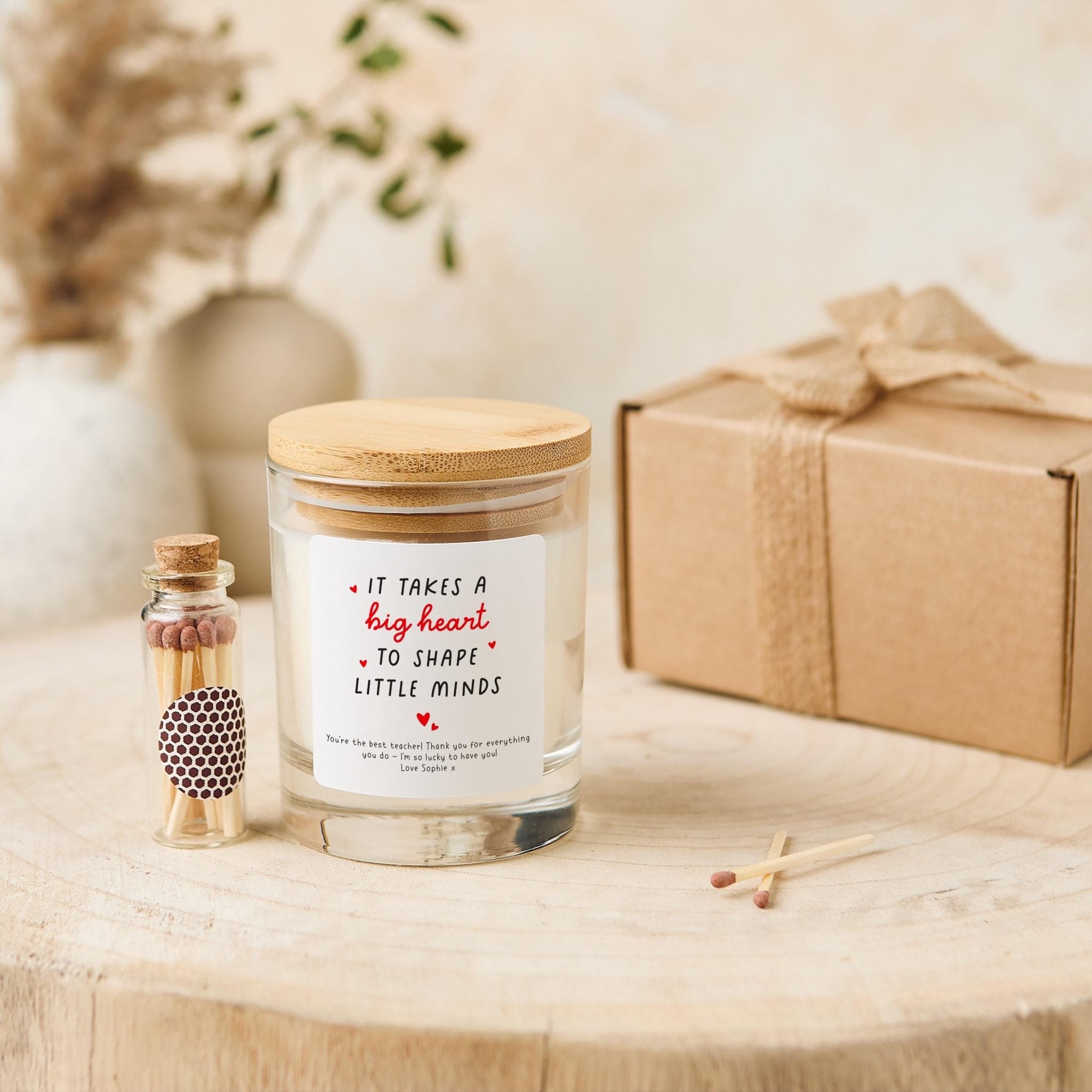 Teacher Thank You Candle Gift Personalised Keepsake End of Term Appreciation Gift Big Heart Design for Teacher appreciation