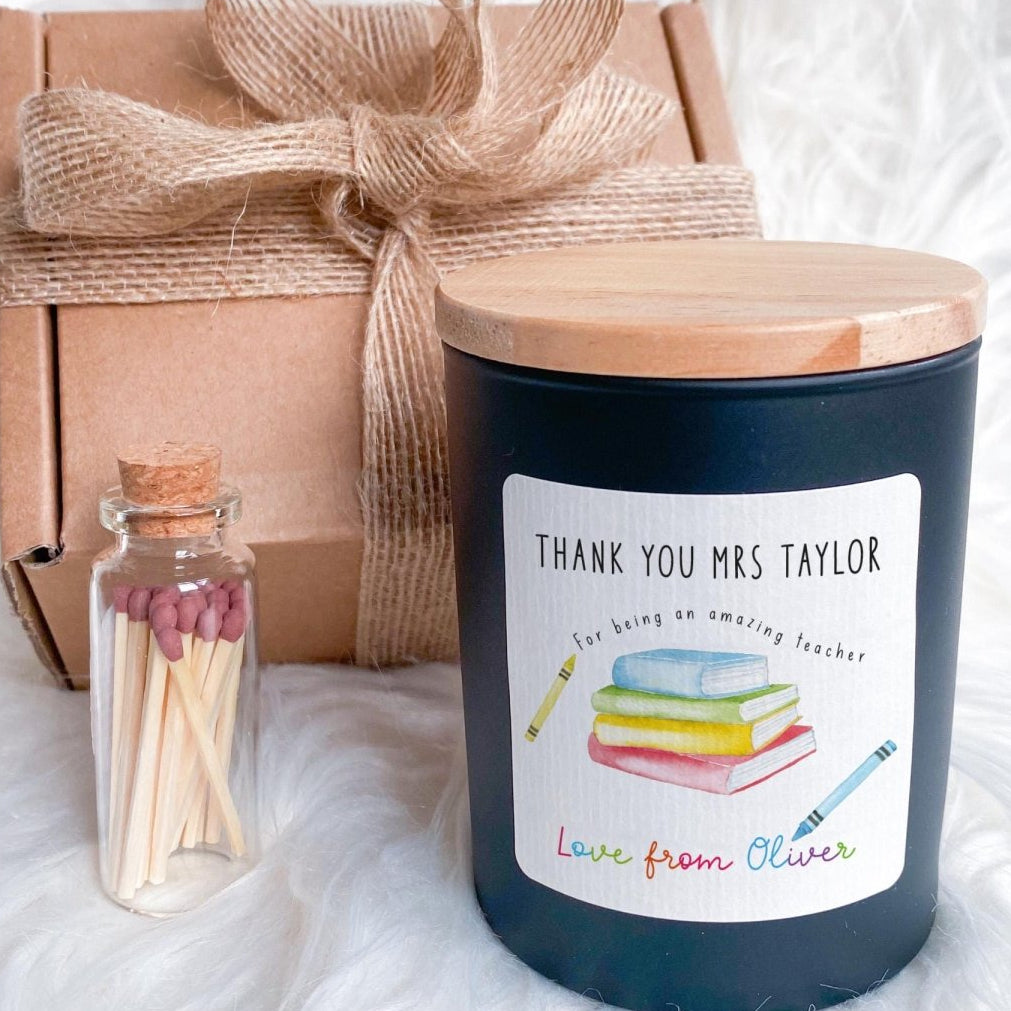 Thank You Teacher Candle Gift – Colourful Books End of Term or Teacher’s Day Present for Primary or Nursery
