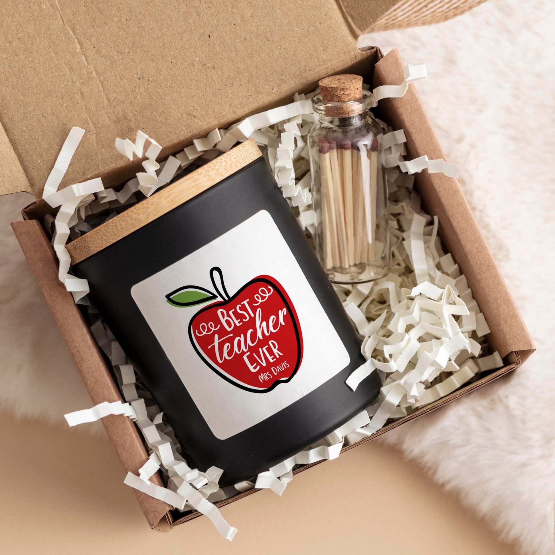 Thank you teacher scented candle gift set with name FREE gift box and matches jar Personalised end of term present Teacher appreciation