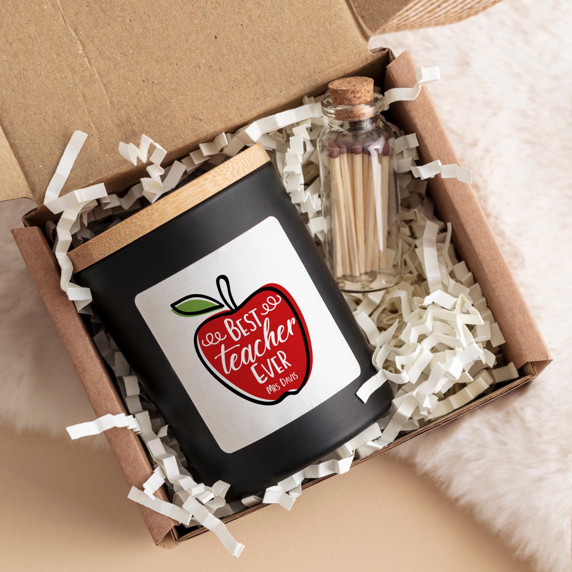 Thank you teacher scented candle gift set with name FREE gift box and matches jar Personalised end of term present Teacher appreciation