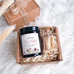 Thank you teacher scented candle with teacher's and student name FREE GIFT PACKAGE and mini matches jar Teacher thank you gift