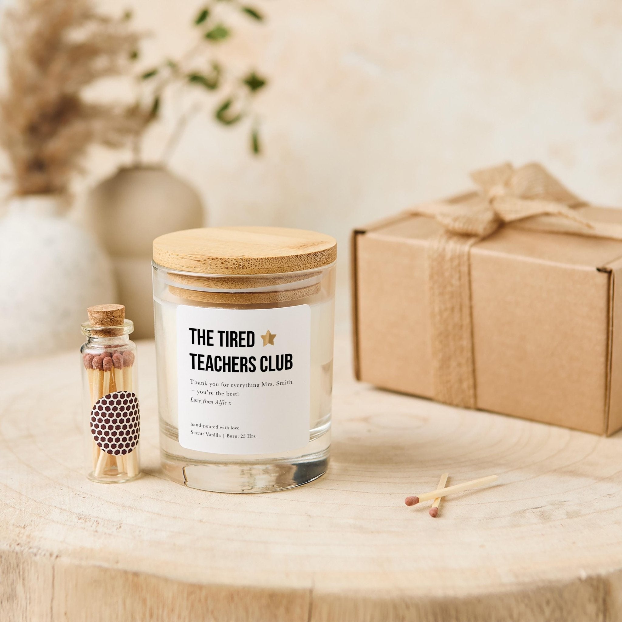 The Tired Teachers Club Funny Teachers Candle Set A Fun Thank You Gift for Teachers Teaching Assistants or Hardworking Educators