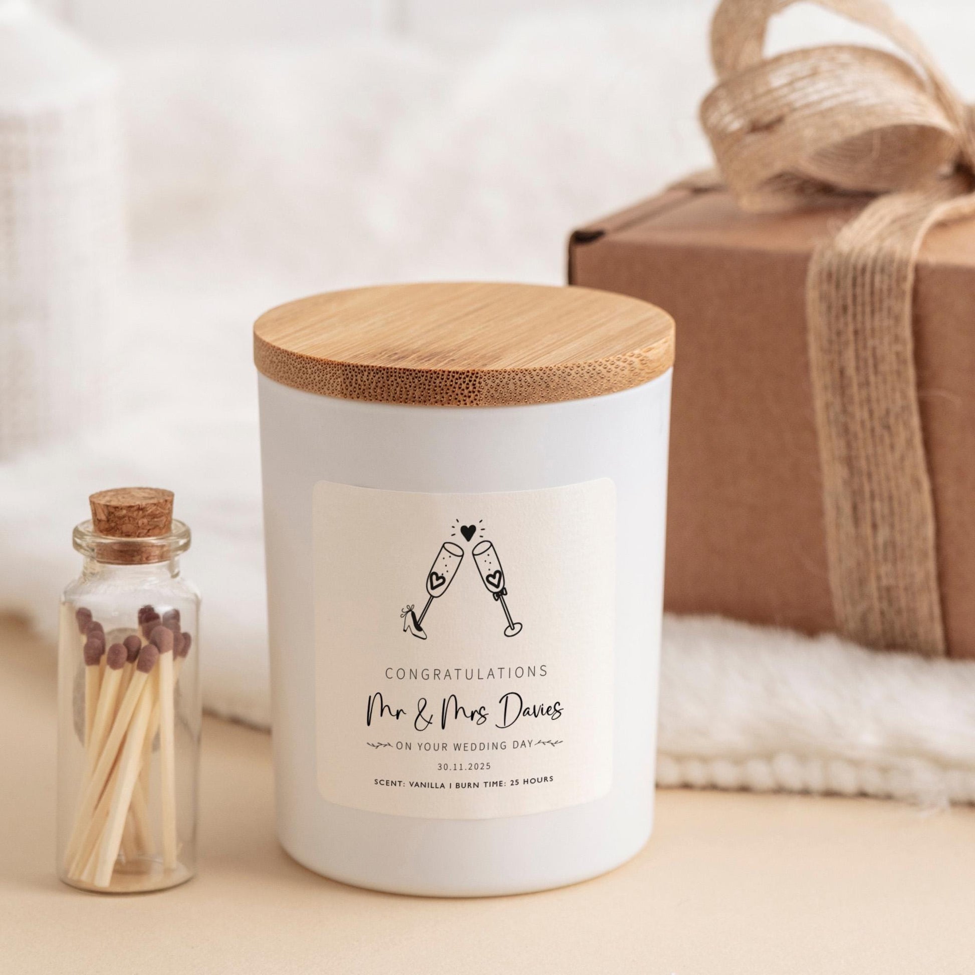 Wedding Candle Gift for Couple Personalised Engagement or Wedding Day Present for Bride and Groom Mr & Mrs Keepsake Candle Vegan Soy Wax