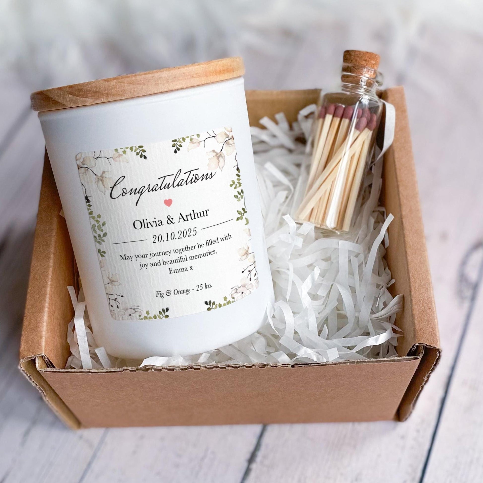 Wedding Candle Gift Personalised Congratulations Candle for Couple Engagement Wedding Day Keepsake Custom Name & Date We're Married Engaged