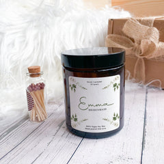 Wedding Role Candle with Name Gift for Bride Bridesmaid Maid of Honour Mother of the Bride Mother of the Groom Vegan Floral Minimal Present