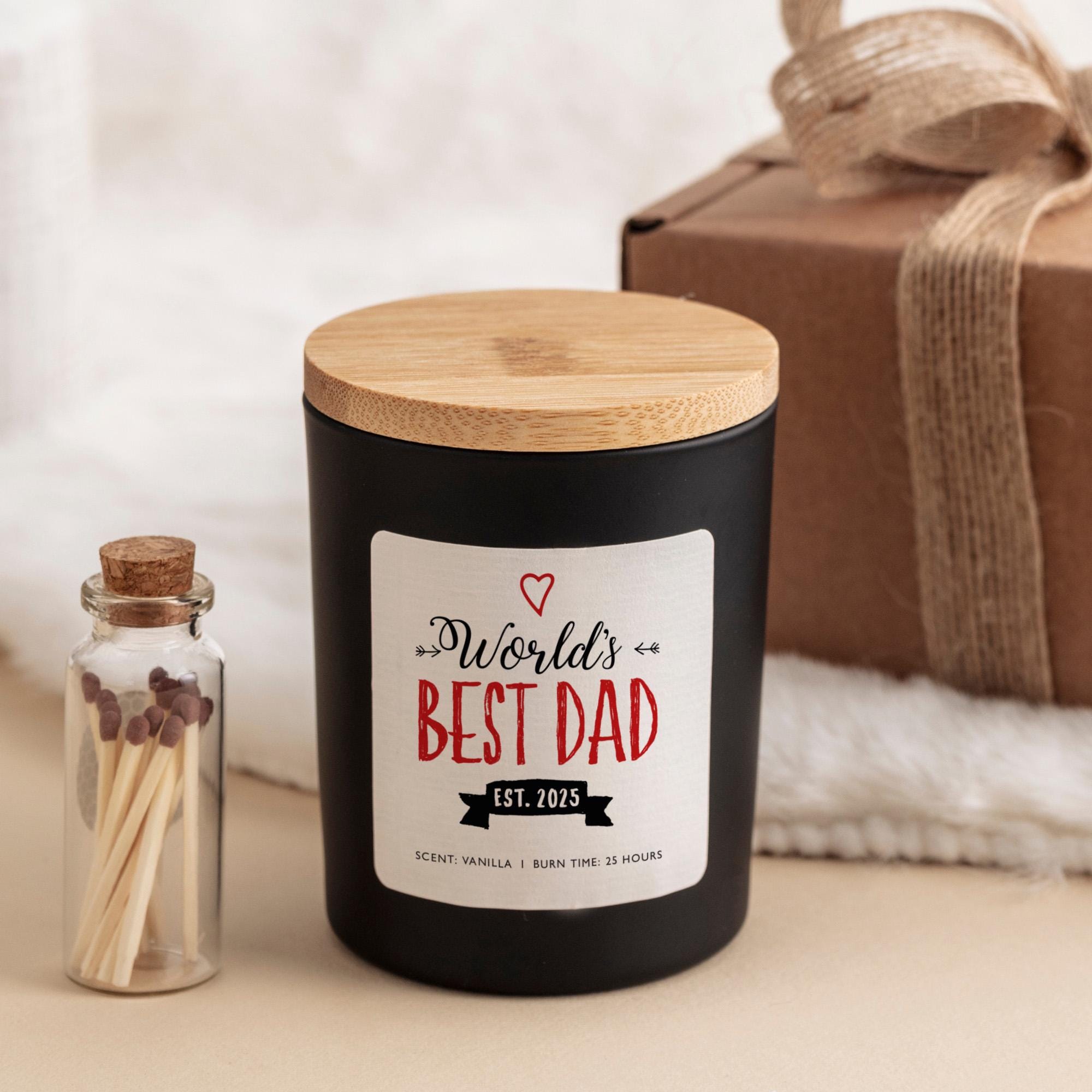 World's Best Dad Personalised Scented Candle Gift Set with Est Date First Father's Day Dad's Birthday Present for New Dad or First - time dad