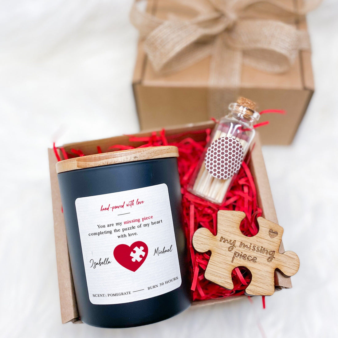 You Are My Missing Piece Candle Set with Wooden Puzzle Piece Gift for Her Him Valentines Day Christmas Birthday Wife Girlfriend Fiancee