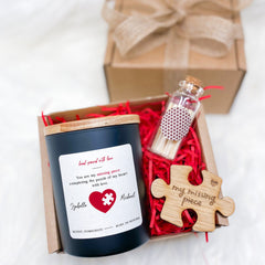 You Are My Missing Piece Candle Set with Wooden Puzzle Piece Gift for Her Him Valentines Day Christmas Birthday Wife Girlfriend Fiancee