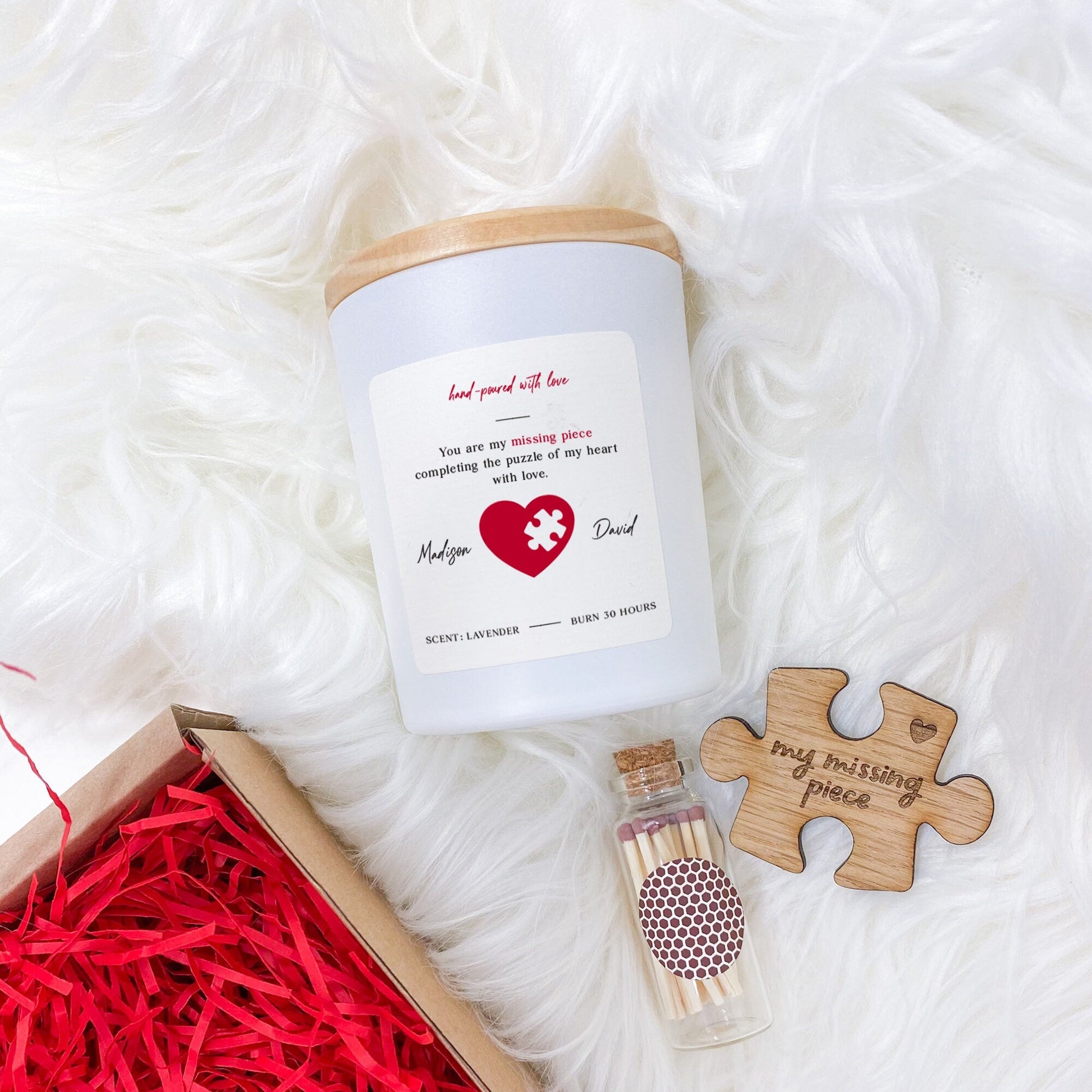 You Are My Missing Piece Candle Set with Wooden Puzzle Piece Gift for Her Him Valentines Day Christmas Birthday Wife Girlfriend Fiancee
