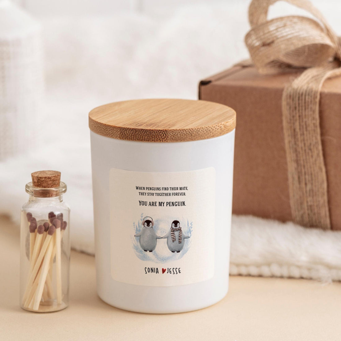You Are My Penguin Personalised Scented Candle Gift for Girlfriend Wife Partner or Couple Anniversary Valentine's Day Birthday Christmas